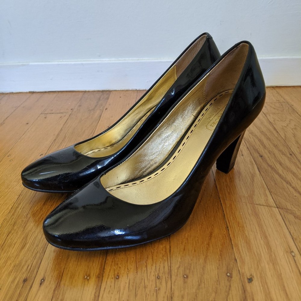 Black Patent Leather Coach Pumps